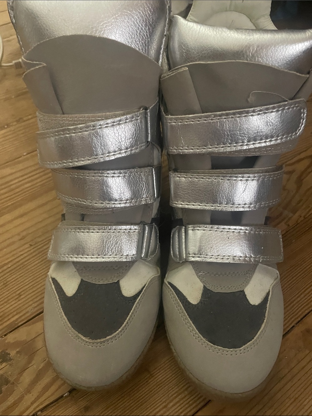 Candies Silver Velcro Wedge Sneakers